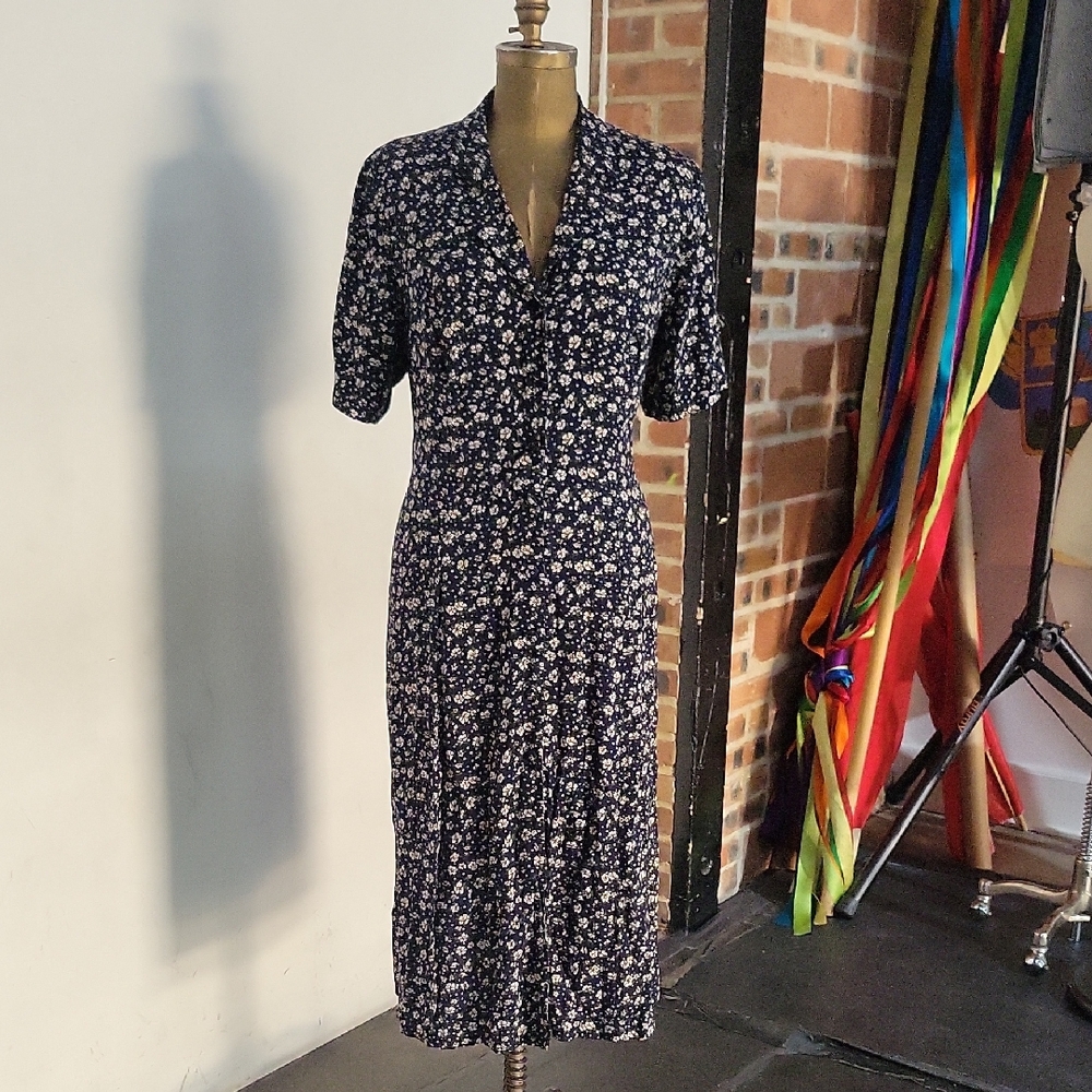 Vintage Midi Dress 16 Floral Y2K Cottagecore Grunge Back Tie Westport Rayon